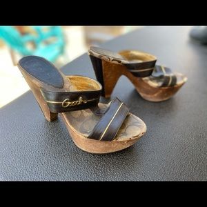 Coach platform heeled slides